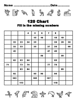 120 Chart Activities, 100, Birds Common Core Grade 1 Math Activities Sub Plan