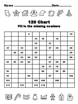 120 Chart Activities, 100, Christmas Common Core Grade 1 Math Activities, 100