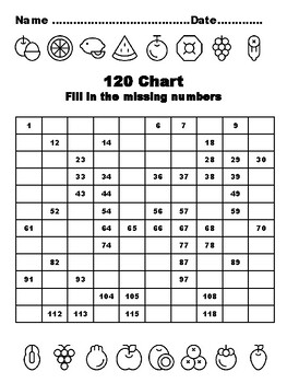 120 Chart Activities, 100, Fruits Common Core Grade 1 Math Activities, 100 Fi