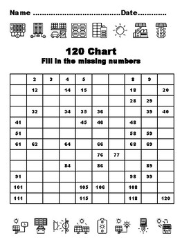 120 Chart Activities, 100, Solar Power Common Core Grade 1 Math Activities, 1