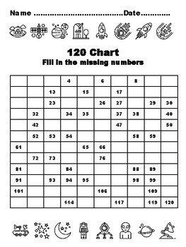 120 Chart Activities, 100, Space Galaxy Common Core Grade 1 Math Activities,