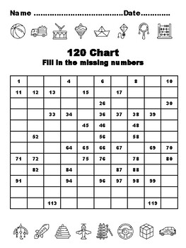 120 Chart Activities, 100, Toys Common Core Grade 1 Math Activities, 100 Fill