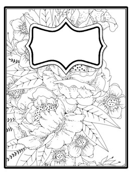 4 Floral Binder Covers and Spines, Floral Back To School Coloring Pages