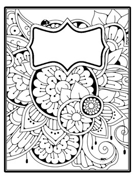 4 Floral Binder Covers and Spines, Floral Back To School Coloring Pages