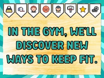 IN THE GYM, WE'LL DISCOVER NEW WAYS TO KEEP FIT. Gym Bulletin Board Decor Kit