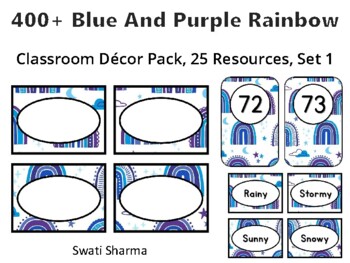 400+ Blue And Purple Rainbow Classroom Décor Pack #485, 25 Resources, Set 1, Pr