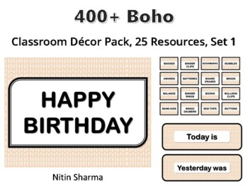 400+ Boho Classroom Décor Pack #291, 25 Resources, Set 1, Ready To Print Decor