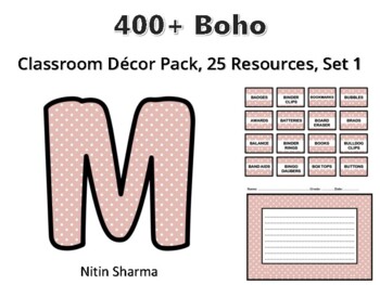 400+ Boho Classroom Décor Pack #293, 25 Resources, Set 1, Ready To Print Decor