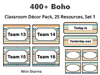 400+ Boho Classroom Décor Pack #411, 25 Resources, Set 1, Ready To Print Decor