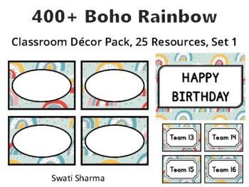 400+ Boho Rainbow Classroom Décor Pack #451, 25 Resources, Set 1