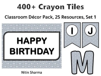 400+ Crayon Tiles Classroom Décor Pack #422, 25 Resources, Set 1, Ready To Prin
