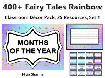400+ Fairy Tales Rainbow Classroom Décor Pack #459, 25 Resources, Set 1, Ready