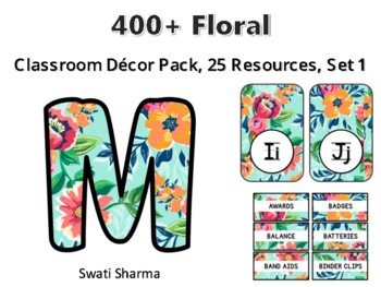 400+ Floral Classroom Décor Pack #571, 25 Resources, Set 1, Printables