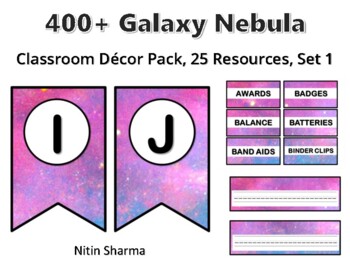 400+ Galaxy Nebula Classroom Décor Pack #623, 25 Resources, Set 1, Ready To Pri