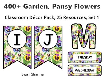 400+ Garden Pansy Flowers Classroom Décor Pack #472, 25 Resources, Set 1