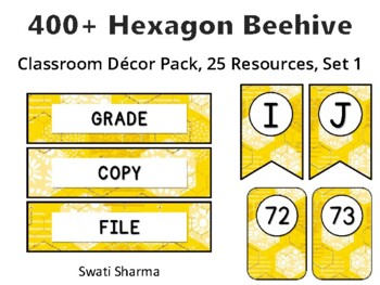 400+ Hexagon Beehive Classroom Décor Pack #447, 25 Resources, Set 1Sheet Size