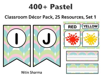 400+ Pastel Classroom Décor Pack #563, 25 Resources, Set 1, Ready To Print Deco