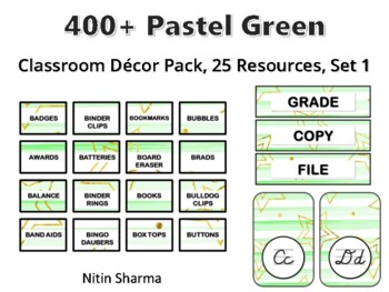 400+ Pastel Green Classroom Décor Pack #570, 25 Resources, Set 1, Ready To Prin