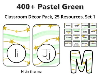 400+ Pastel Green Classroom Décor Pack #581, 25 Resources, Set 1, Ready To Prin