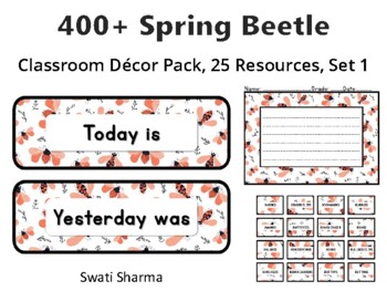 400+ Spring Beetle Classroom Décor Pack #354, 25 Resources, Set 1Sheet Size: