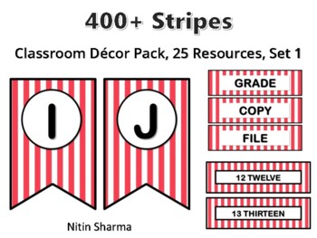 400+ Stripes Classroom Décor Pack #338, 25 Resources, Set 1, Ready To Print Dec