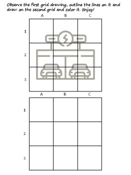 50 Electric Car Easy Grid Drawing Activities, Electric Car Art