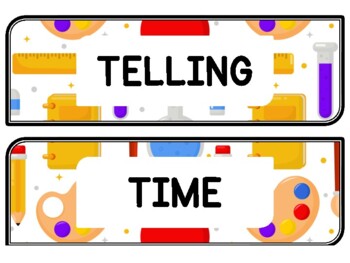 Back To School Clock Labels for Telling Time #14Sheet Size: 8.5 by 11 inch