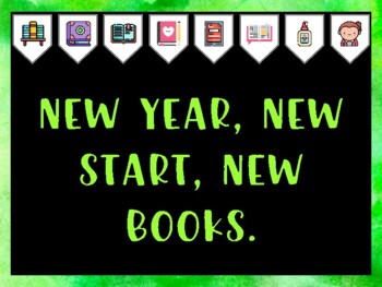 Library Bulletin Board Kit & Door Décor, NEW YEAR, NEW START, NEW BOOKS. Clas