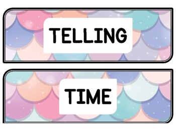 Ocean, Mermaid Clock Labels for Telling Time #115Sheet Size: 8.5 by 11 inch