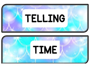 Ocean, Mermaid Clock Labels for Telling Time #11Sheet Size: 8.5 by 11 inch