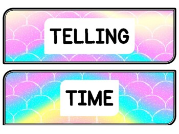 Ocean, Mermaid Clock Labels for Telling Time #121Sheet Size: 8.5 by 11 inch