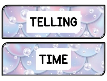 Ocean, Mermaid Clock Labels for Telling Time #64Sheet Size: 8.5 by 11 inch