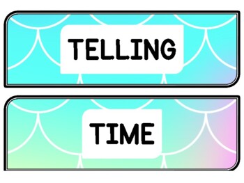 Ocean, Mermaid Clock Labels for Telling Time #72Sheet Size: 8.5 by 11 inch