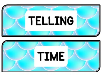 Ocean, Mermaid Clock Labels for Telling Time #79Sheet Size: 8.5 by 11 inch