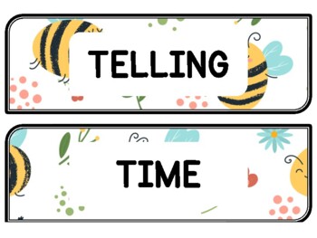Spring, Bugs, Bee Clock Labels for Telling Time #64Sheet Size: 8.5 by 11 inch