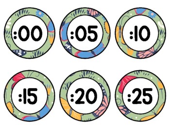 Spring, Bugs, Butterflies Clock Labels for Telling Time #106Sheet Size: 8.5