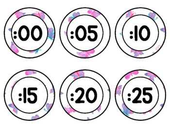 Spring, Bugs, Butterflies Clock Labels for Telling Time #124Sheet Size: 8.5