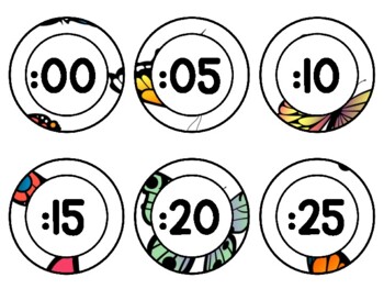Spring, Bugs, Butterflies Clock Labels for Telling Time #51Sheet Size: 8.5