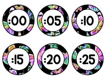 Spring, Bugs, Butterflies Clock Labels for Telling Time #95Sheet Size: 8.5