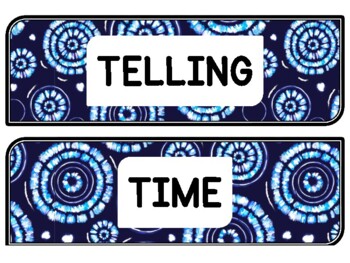Tie And Dye Clock Labels for Telling Time #1Sheet Size: 8.5 by 11 inch