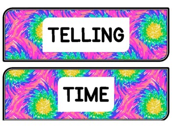Tie And Dye Clock Labels for Telling Time #23Sheet Size: 8.5 by 11 inch