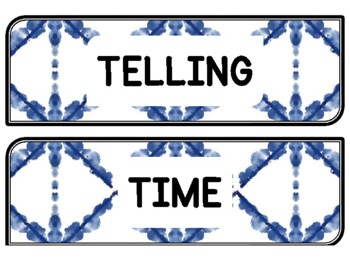 Tie And Dye Clock Labels for Telling Time #53Sheet Size: 8.5 by 11 inch