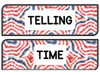 Tie And Dye Clock Labels for Telling Time #68Sheet Size: 8.5 by 11 inch