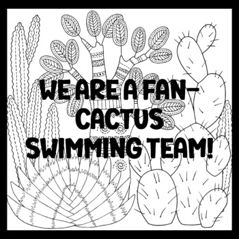 WE ARE A FAN-CACTUS SWIMMING TEAM! 3 by 3 Feet Cactus Succulents Bulletin Boa