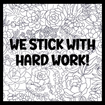 WE STICK WITH HARD WORK! 3 by 3 Feet Cactus Succulents Bulletin Boards