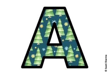 Winter Fir Trees Bulletin Board Letters, Alphabet Posters, Winter Classroom