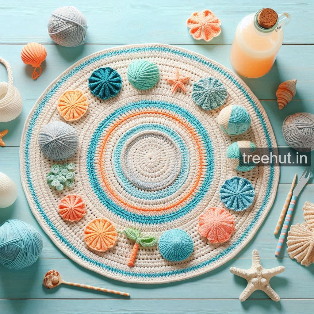 Beach theme Crochet Table Mat Ideas, Summer Crochet Ideas