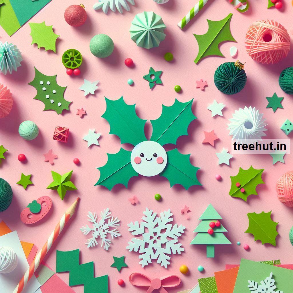 Christmas Holly Leaves Paper Craft Ideas, Christmas Decoration Ideas for Family Activity and Classroom Activity