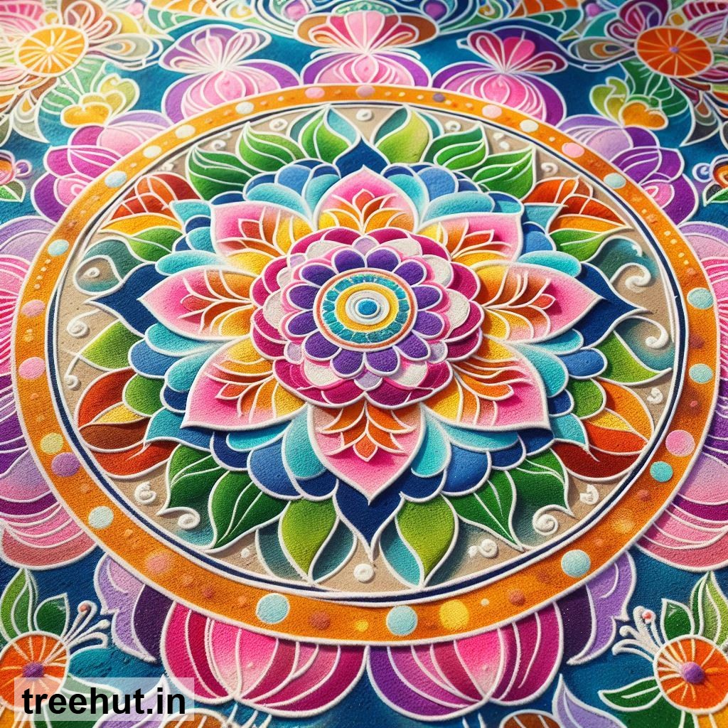 Colorful Rangoli design ideas, patterns on the floor, Free Diwali Decorations