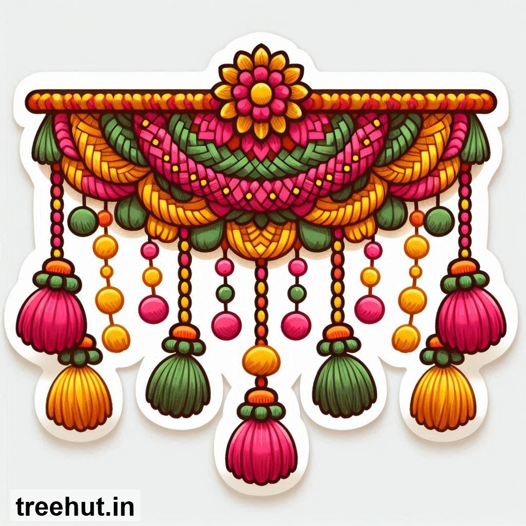 Free Colorful Toran Accent Cutout for Wall Hanging Decoration, Printables for Diwali, Navratri, Indian Festivals DIY Hindu Crafts